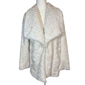 Womens Karen Kane White Faux Fur Open Front Cardigan Jacket Pockets Size M